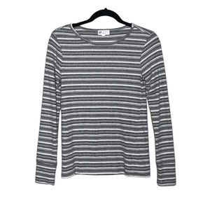 GAP | Metallic Gray White Striped Feather Knit Long Sleeve Crew Neck Top Shirt